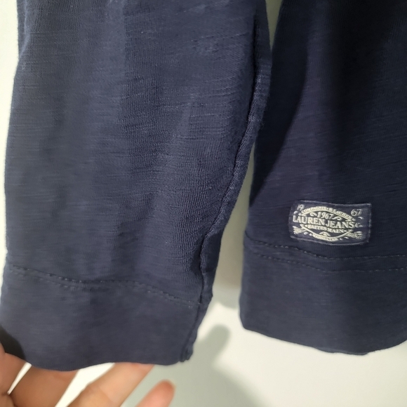 LRL Lauren Jeans Navy Blue Hooded Sweatshirt Women Sz M Drawstring - Picture 5 of 11